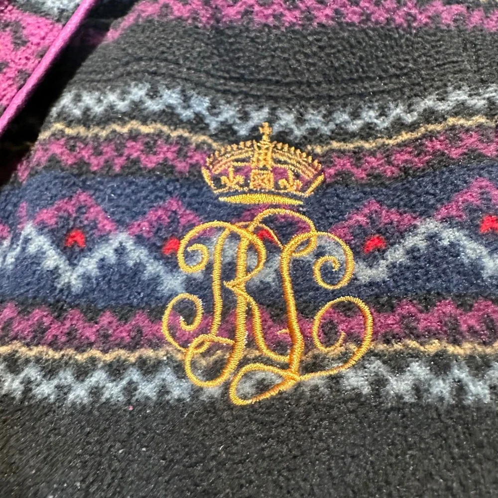 Lauren Ralph Lauren Robe Women Size M Purple Fair Isle Fleece Loungewear 8141537